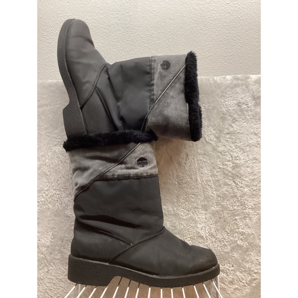 Totes Womens Black Gray Faux Fur Lined Winter Snow Boots Side Zip Warm Size 7 - Picture 2 of 7